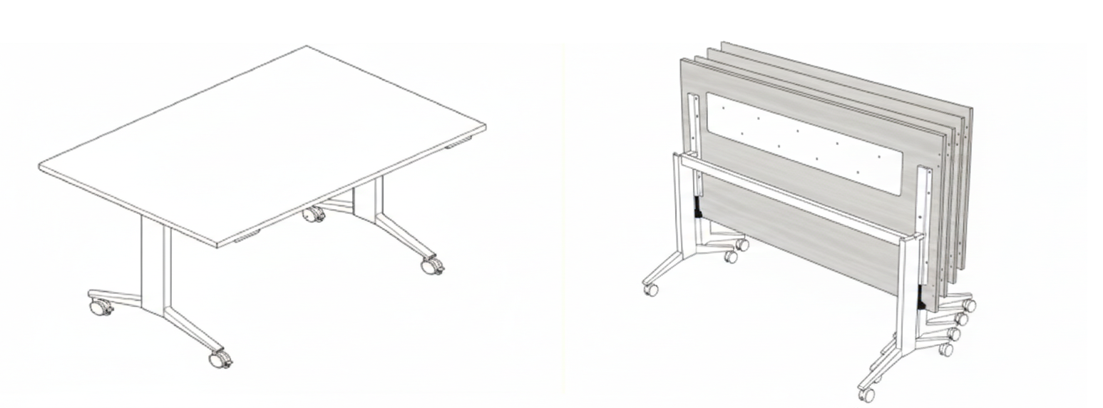 Mesa polivalente de oficinas con tablero abatible