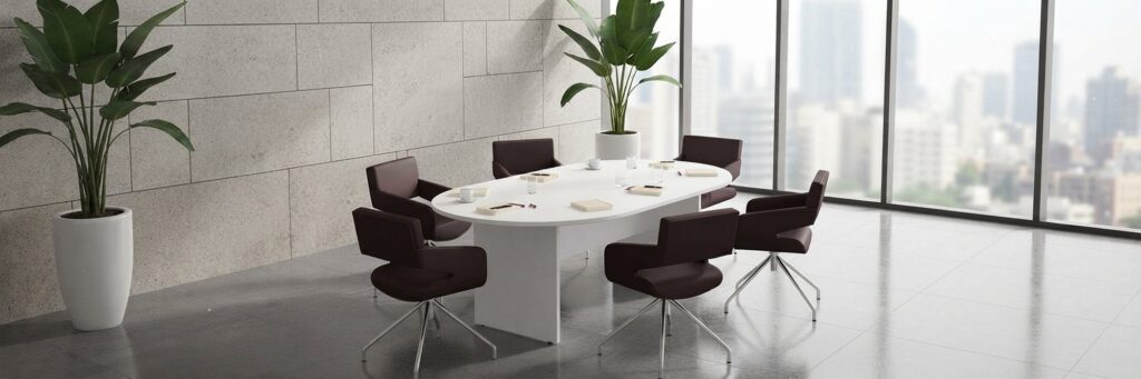 Oval meeting table with panel base